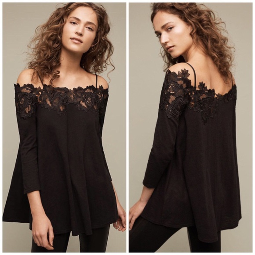 EUC Meadow Rue Anthro Lace Line Black Top Small